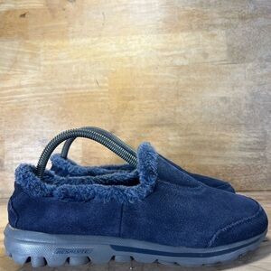 Skechers Go Walk Womens Size 8 Extra Wide Slip On Faux Fur Lined Shoes Blue